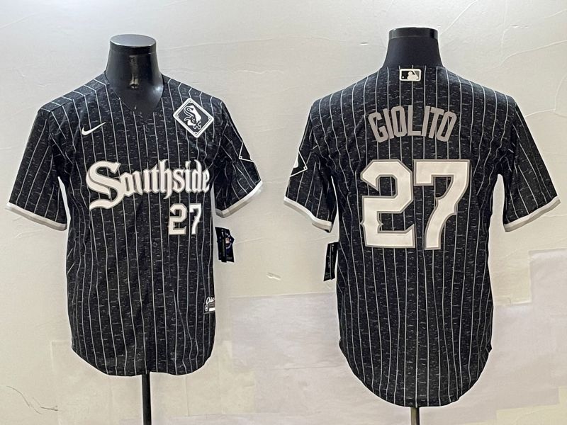 Men Chicago White Sox #27 Giolito Black Stripe City Edition Game 2025 Nike MLB Jersey style 1